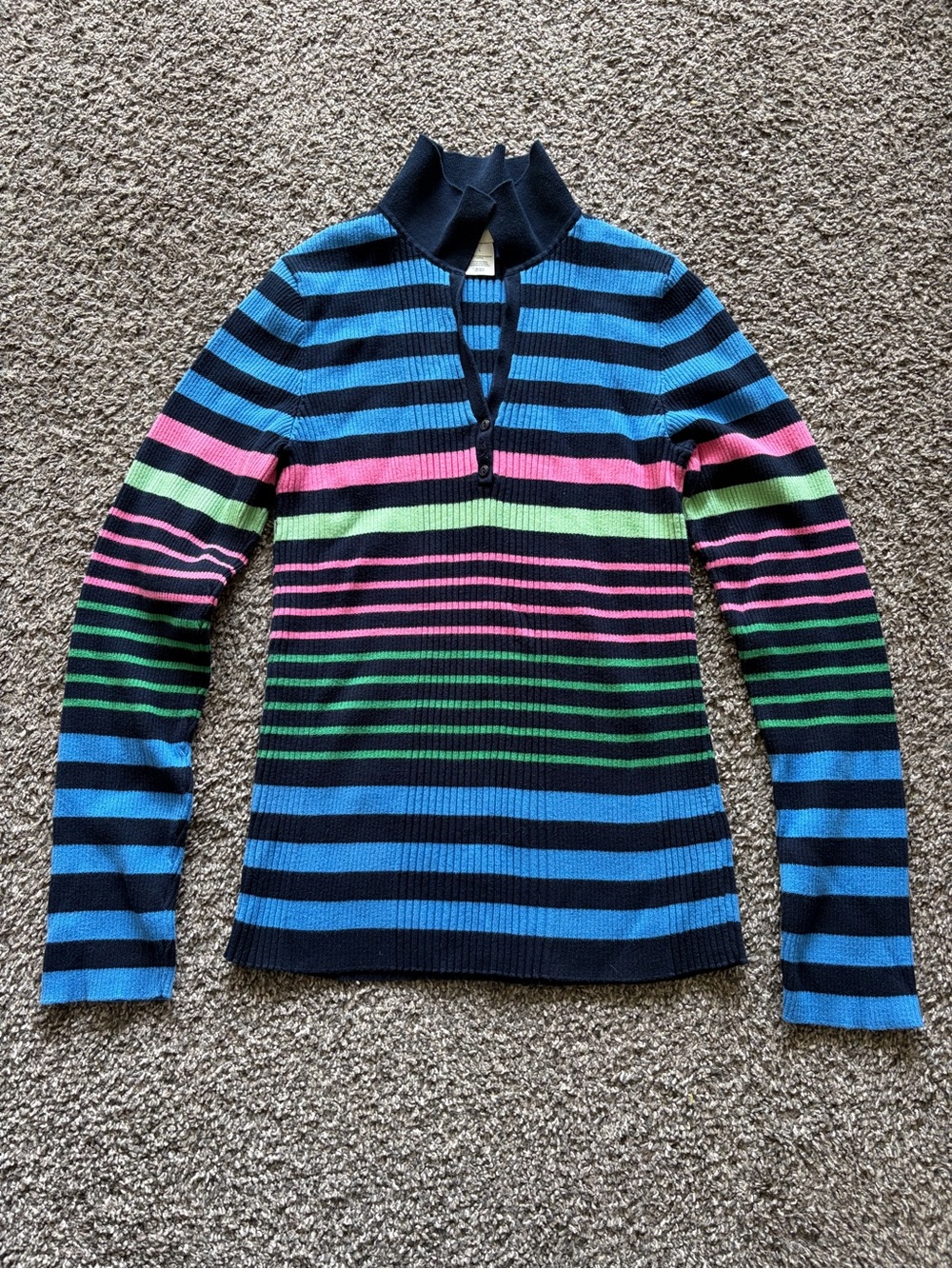 Jones New York Striped Half-Zip Mock Neck Sweater in Blue, Pink, Green, Black